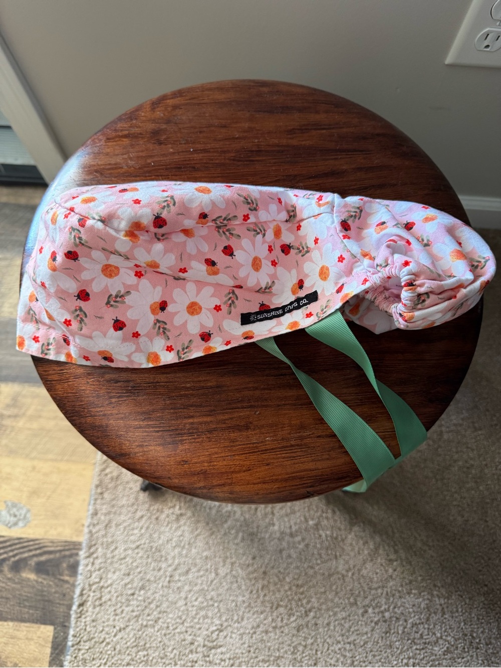 Ladybug and Daisy Satun Lined ponytail Scrub Cap Sunshine caps Co